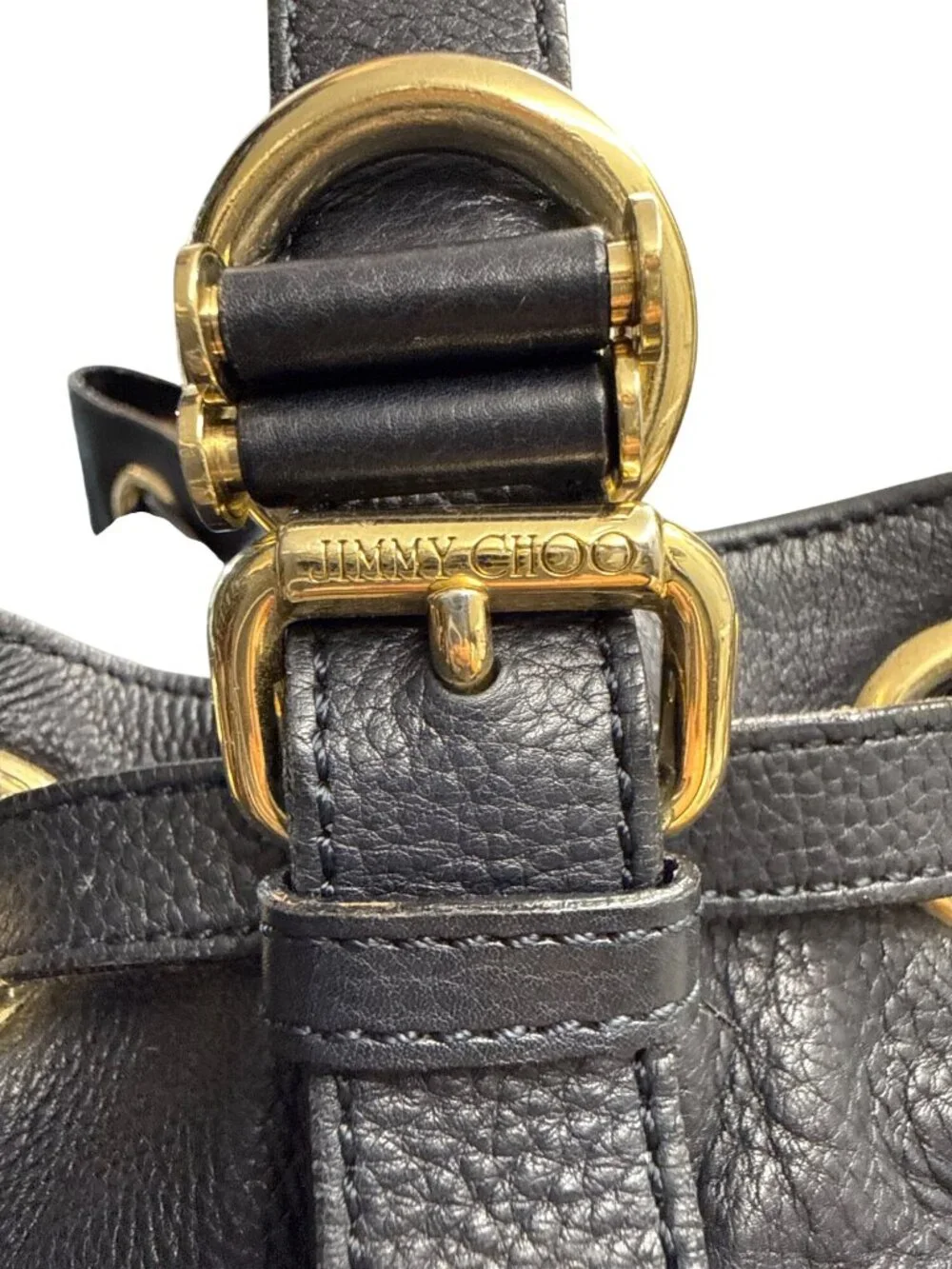 Jimmy Choo Black Leather Ramona Shoulder Bag Gold Tone Hardware Authentic, Italy